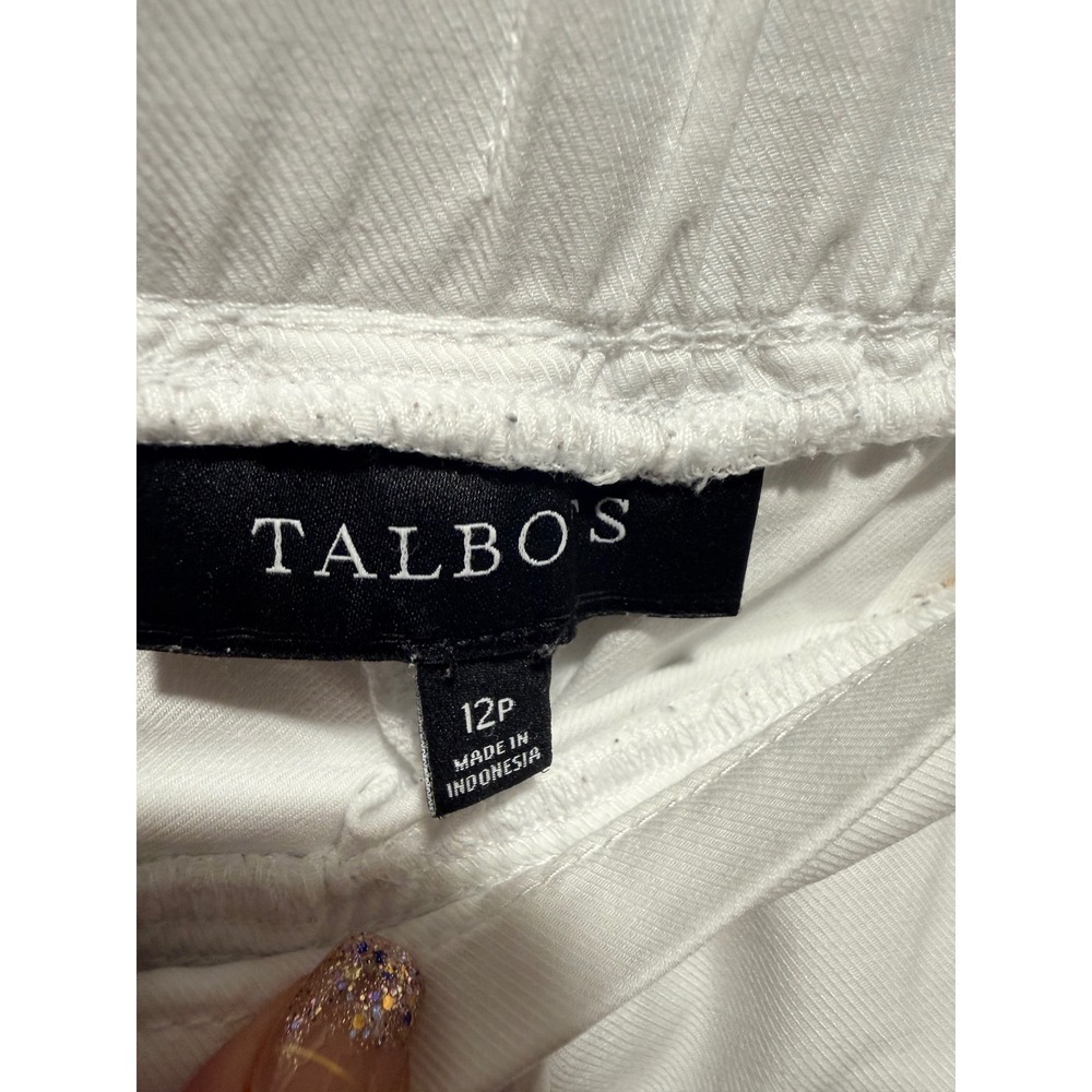 Talbots White Cotton Tencel Drawstring Capri Pants Petite 12P Elastic Waist - Picture 4 of 7